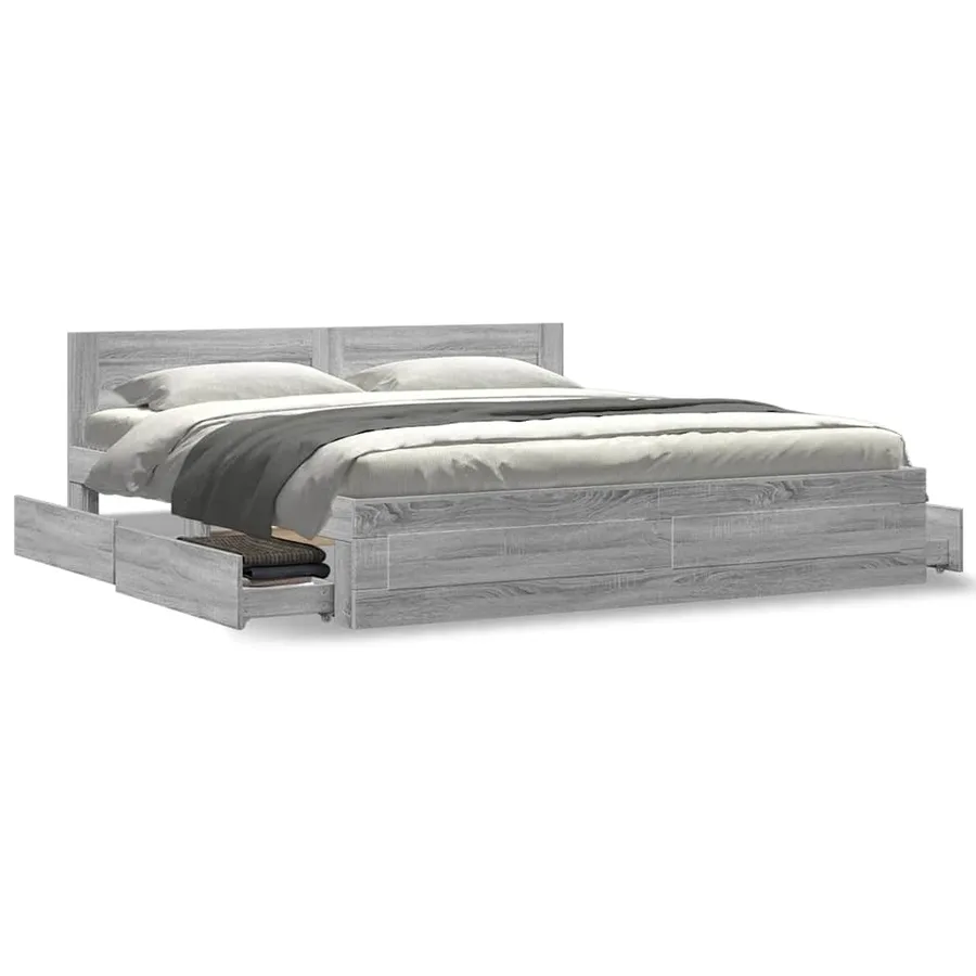 Cadre de lit et tête de lit sans matelas sonoma gris 180x200 cm - 4