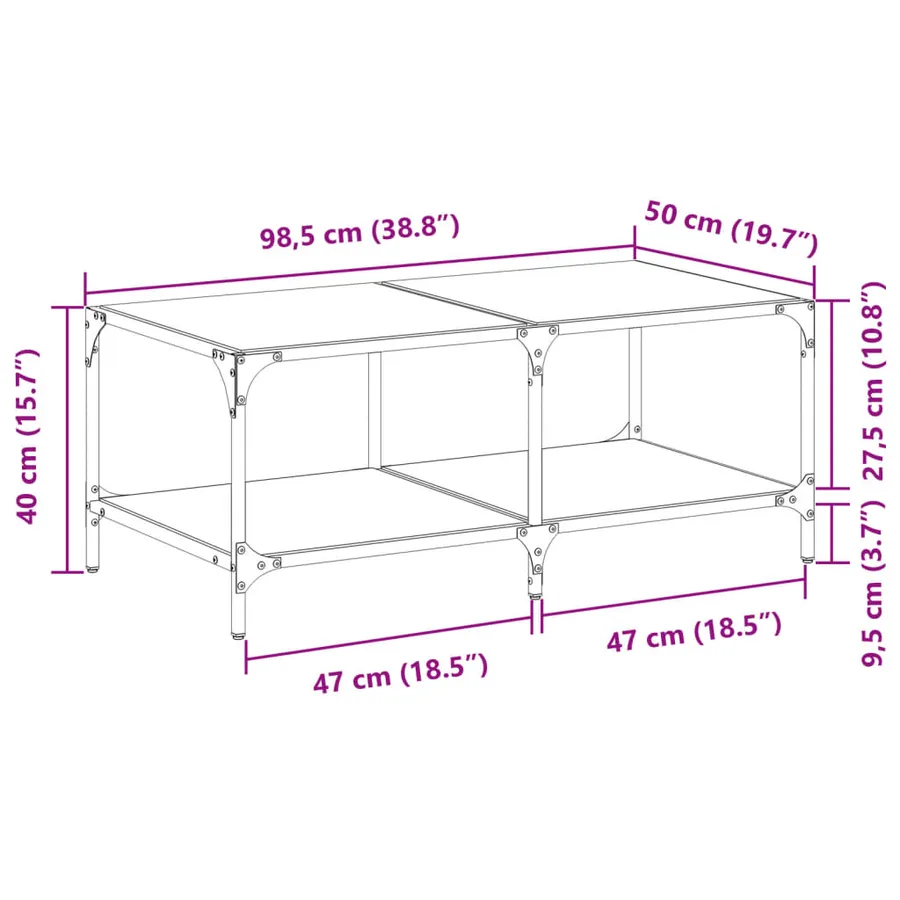 Table basse avec dessus en verre transparent 98,5x50x40cm acier - 9