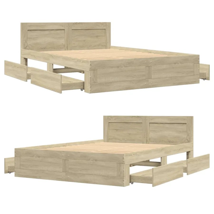 Cadre de lit et tête de lit sans matelas chêne sonoma 120x200cm - 8