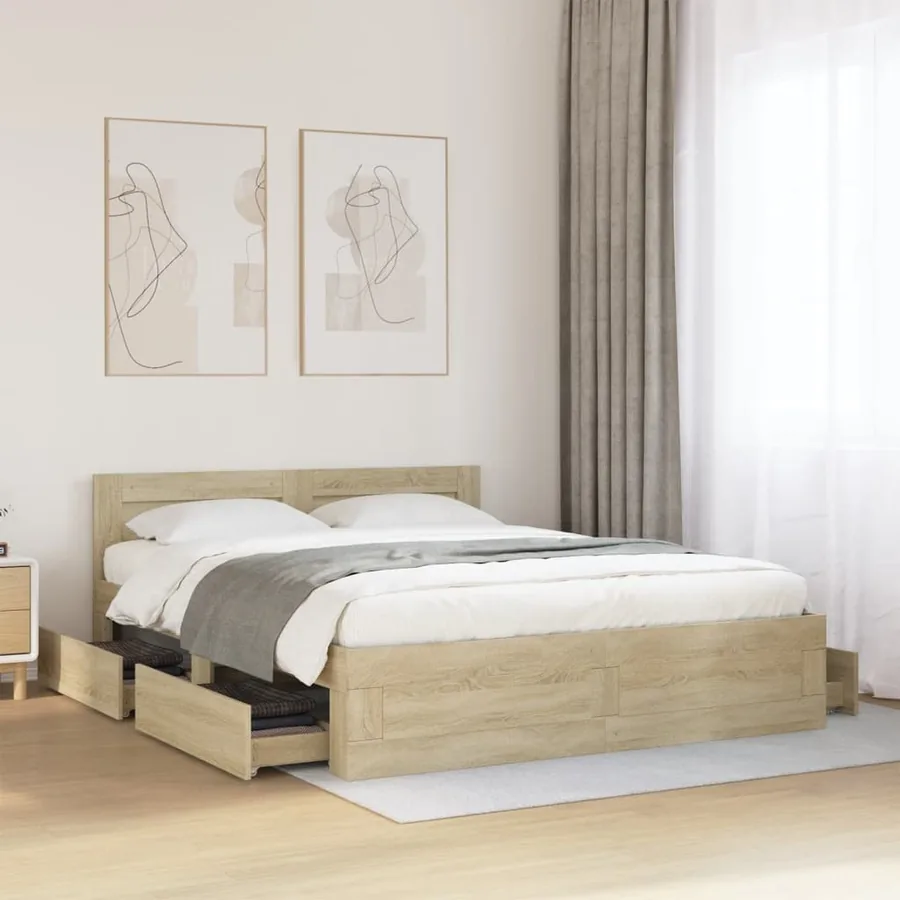 Cadre de lit tête de lit sans matelas chêne sonoma 160x200 cm
