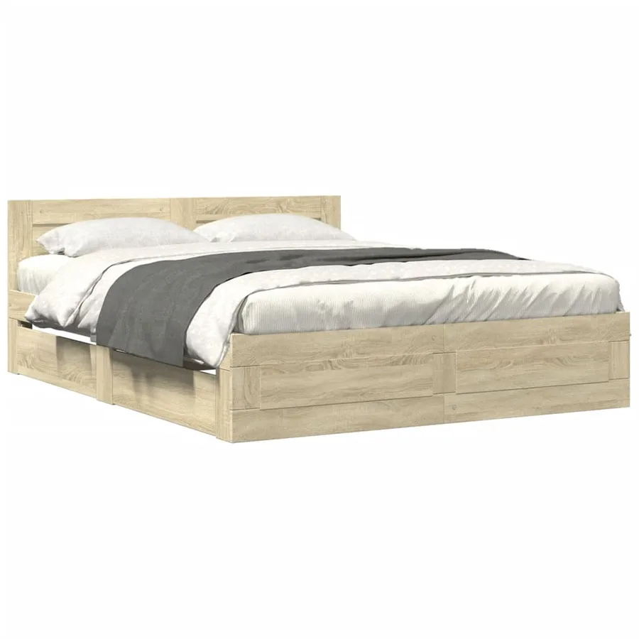 Cadre de lit tête de lit sans matelas chêne sonoma 160x200 cm - 2