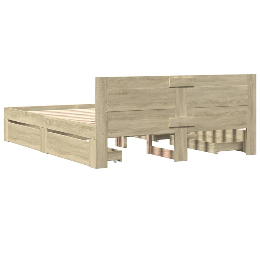 Cadre de lit tête de lit sans matelas chêne sonoma 160x200 cm - 7