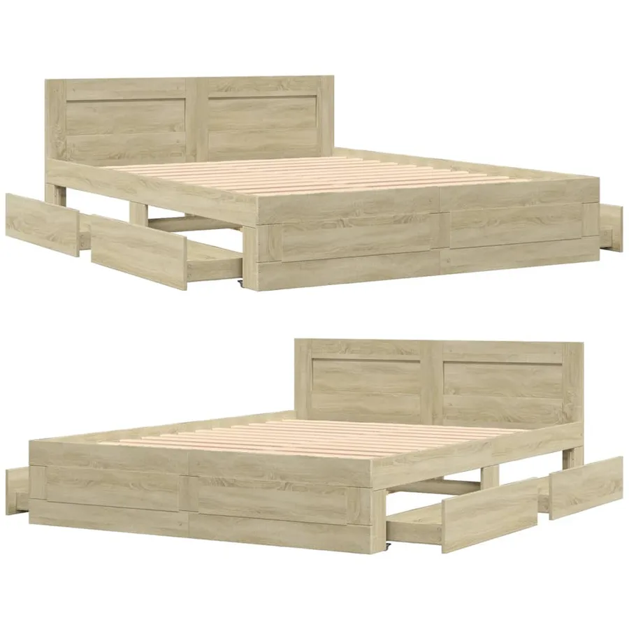 Cadre de lit tête de lit sans matelas chêne sonoma 160x200 cm - 8