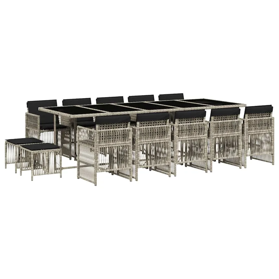 Ensemble à manger de jardin et coussins 15 pcs gris clair rotin - 2