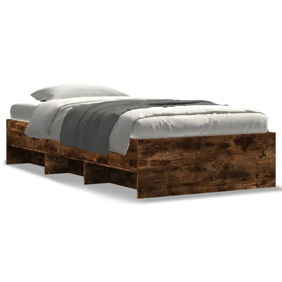 Cadre de lit sans matelas chêne fumé 75x190cm bois d'ingénierie - 2