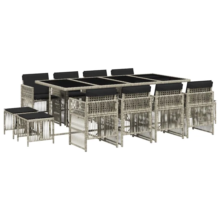 Ensemble à manger de jardin et coussins 13 pcs gris clair rotin - 2
