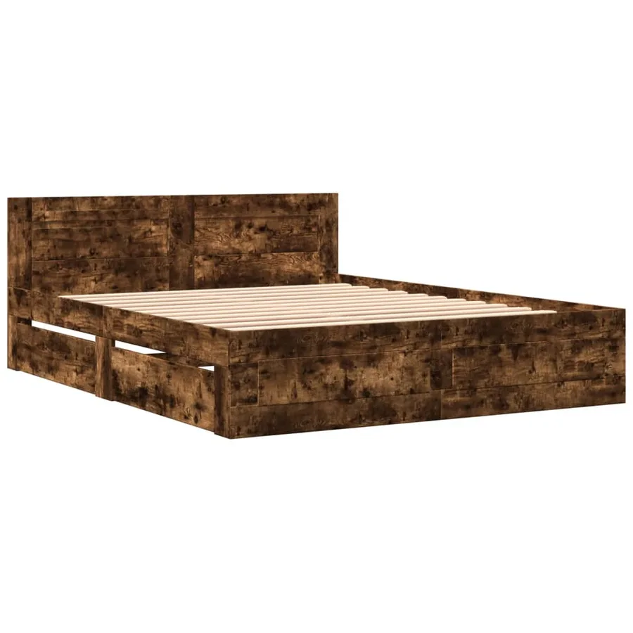 Cadre de lit et tête de lit sans matelas chêne fumé 160x200 cm - 3