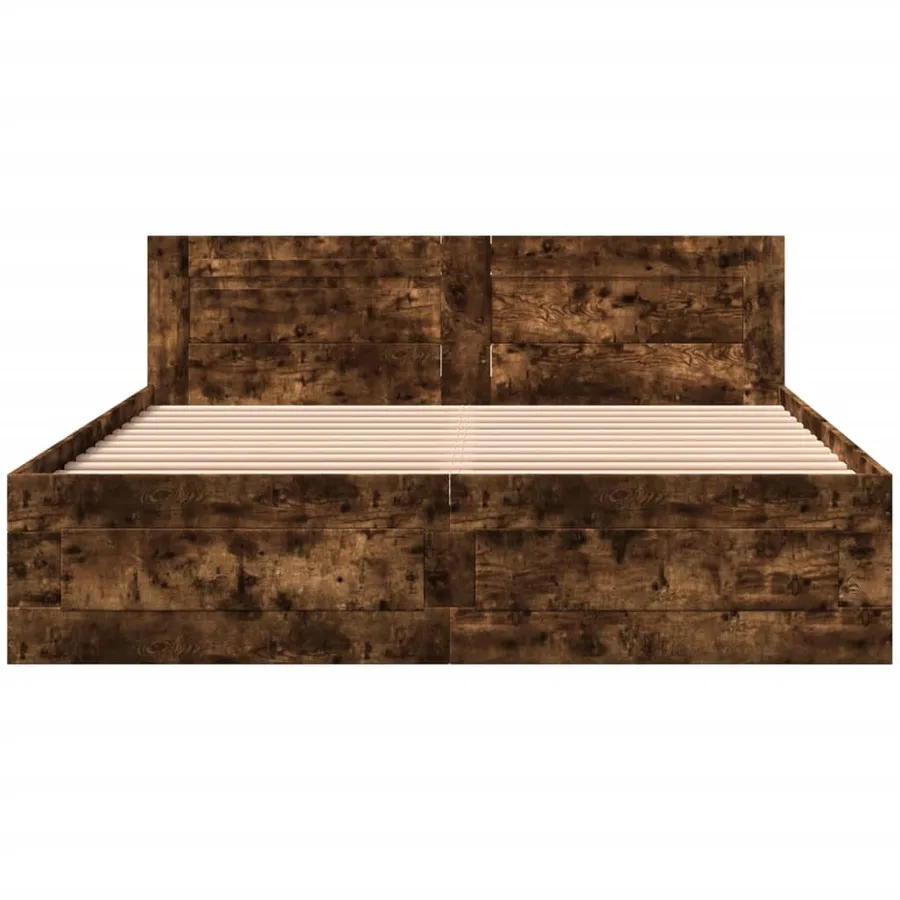 Cadre de lit et tête de lit sans matelas chêne fumé 160x200 cm - 5
