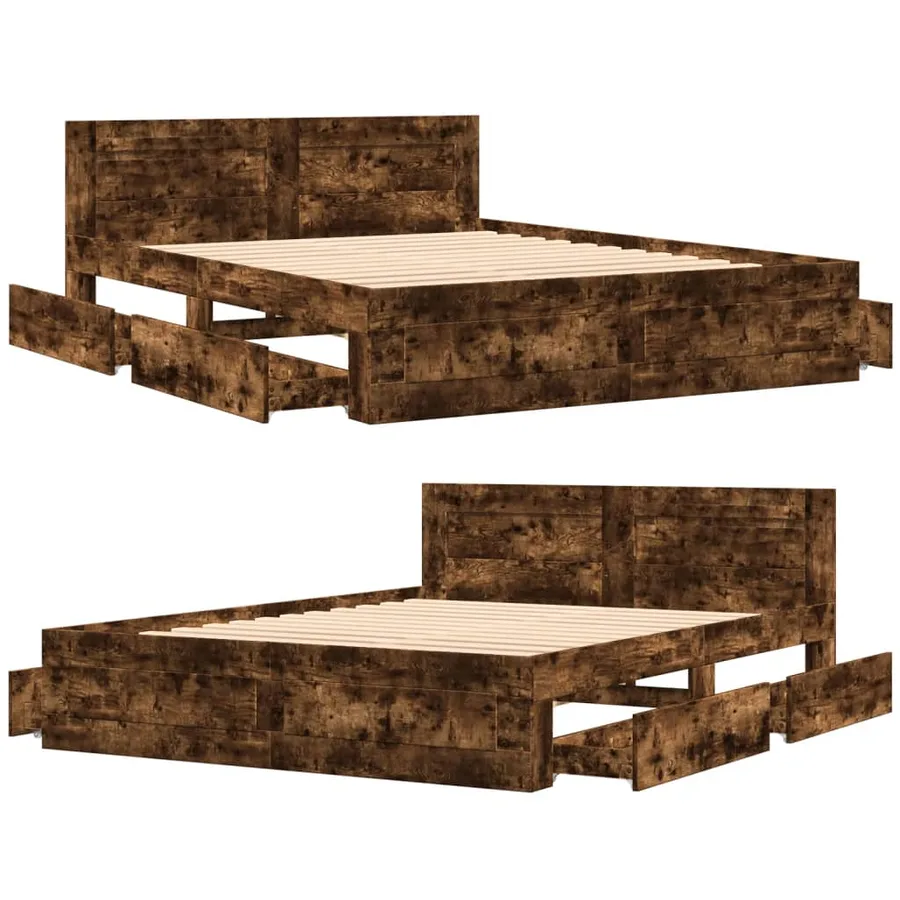 Cadre de lit et tête de lit sans matelas chêne fumé 160x200 cm - 8