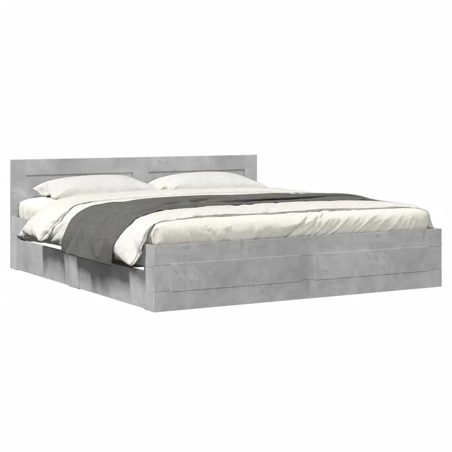 Cadre de lit avec tête de lit sans matelas gris béton 180x200cm - 2