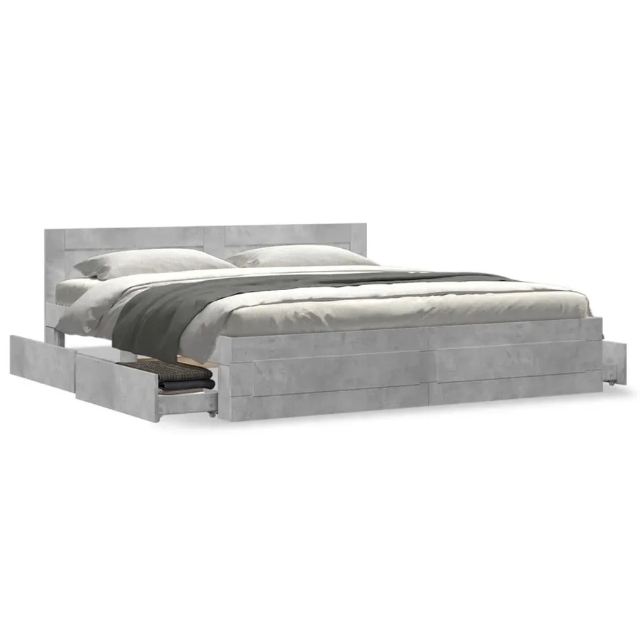 Cadre de lit avec tête de lit sans matelas gris béton 180x200cm - 4
