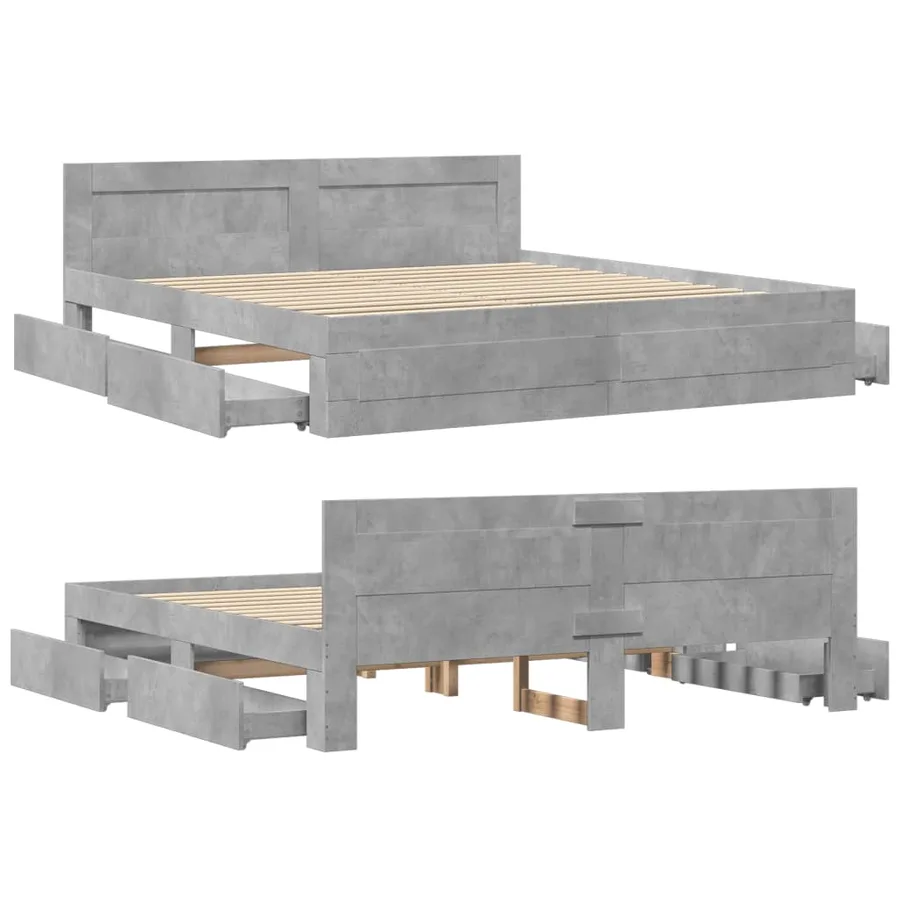 Cadre de lit avec tête de lit sans matelas gris béton 180x200cm - 8