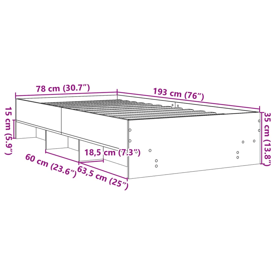 Cadre de lit sans matelas chêne sonoma 75x190 cm - 10