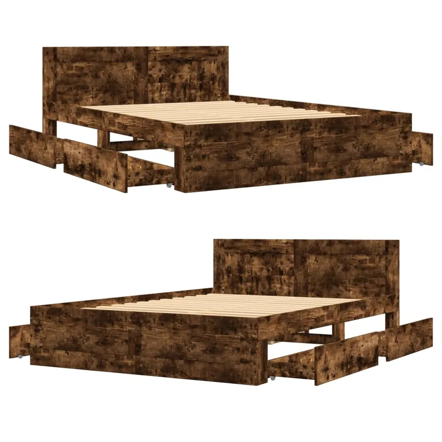 Cadre de lit et tête de lit sans matelas chêne fumé 120x200 cm - 8