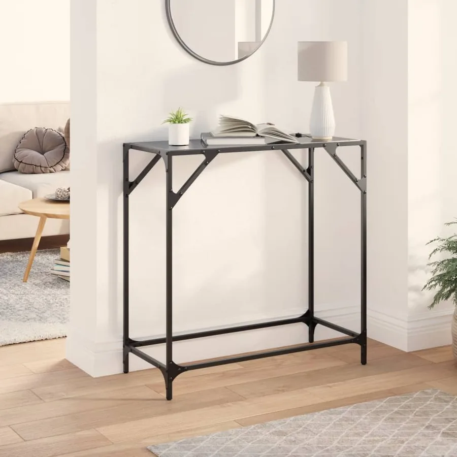 Table console avec dessus en verre noir 80x35x81 cm acier - 2