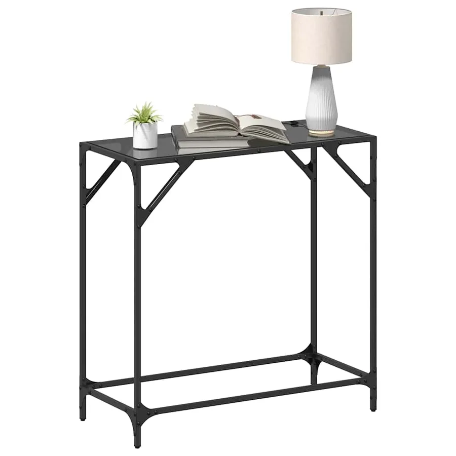 Table console avec dessus en verre noir 80x35x81 cm acier - 3