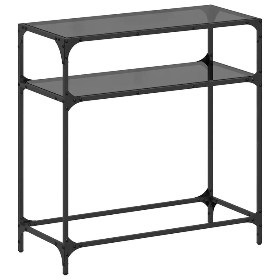 Table console avec dessus en verre noir 80x35x81 cm acier - 2