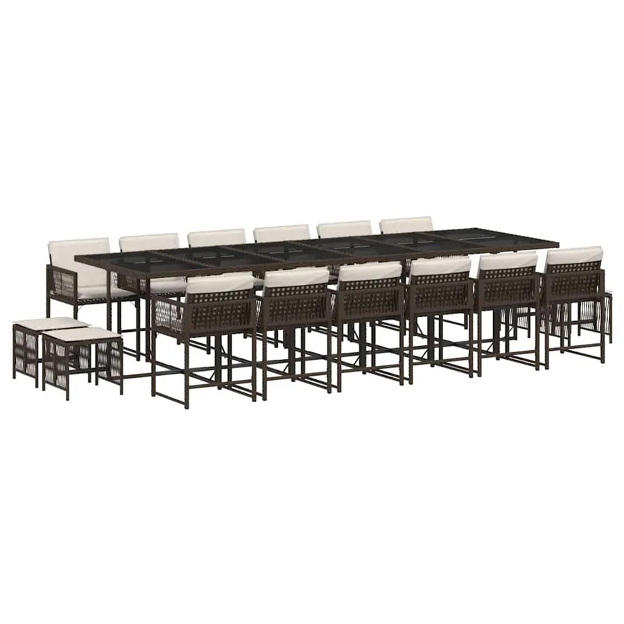 Ensemble à manger de jardin et coussins 17 pcs marron rotin - 2