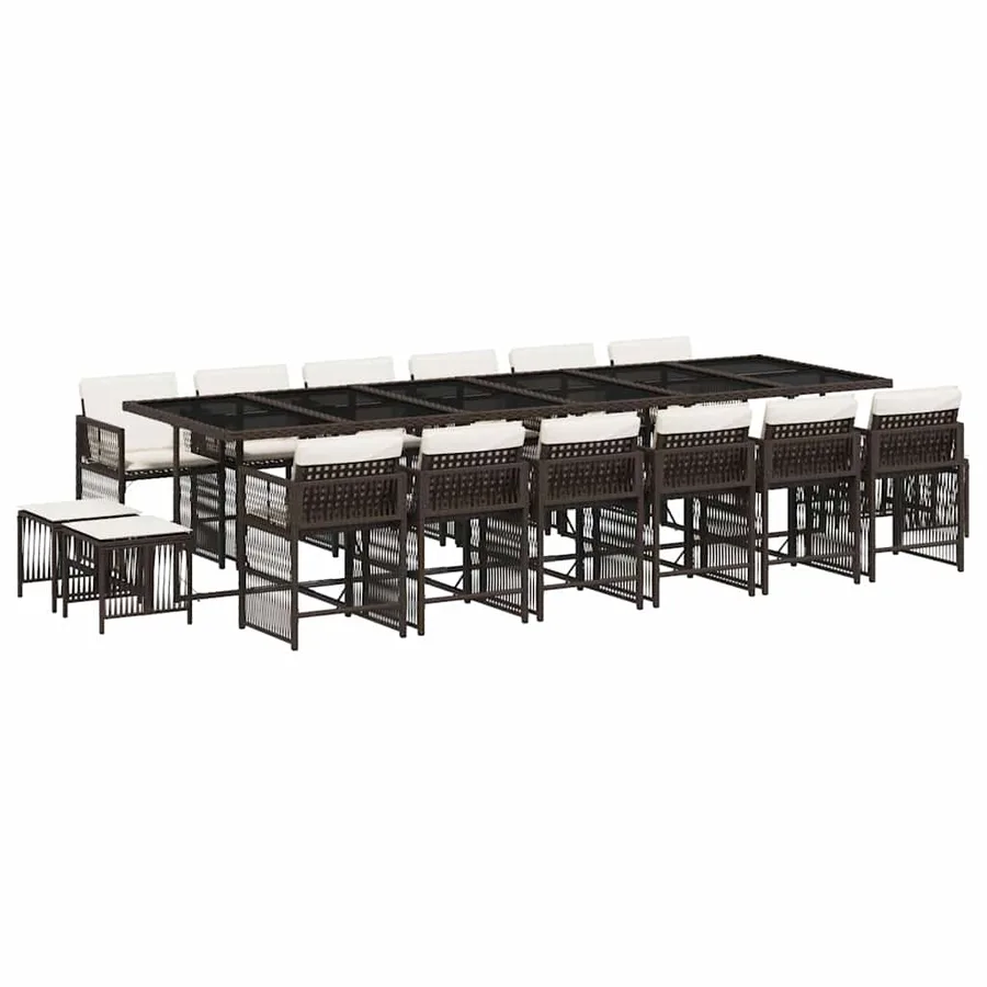 Ensemble à manger de jardin et coussins 17 pcs marron rotin - 2