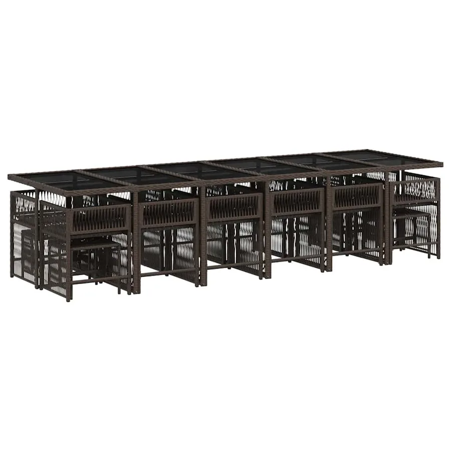 Ensemble à manger de jardin et coussins 17 pcs marron rotin - 3