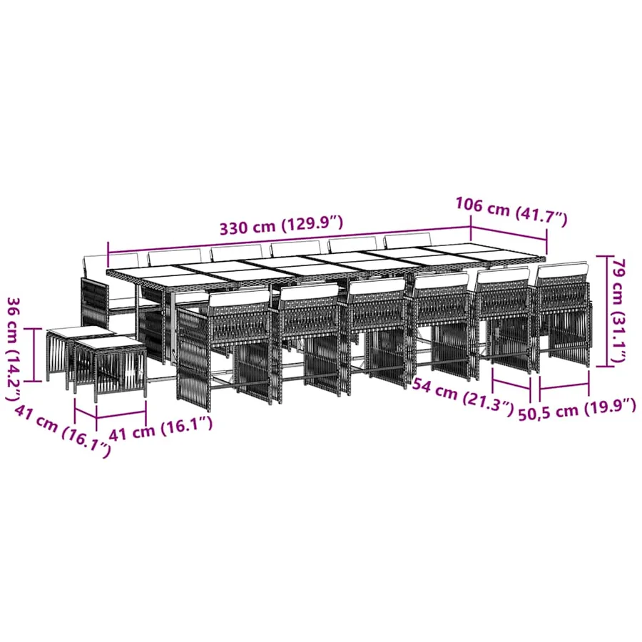 Ensemble à manger de jardin et coussins 17 pcs marron rotin - 6