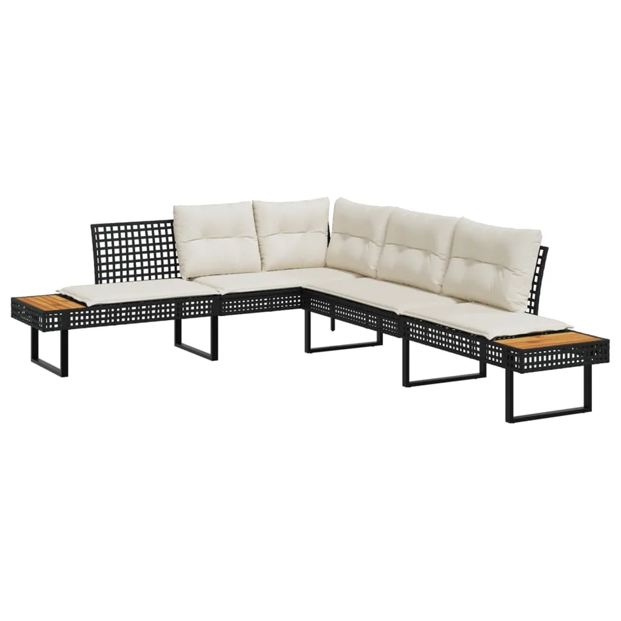 Canapé de jardin avec coussins en forme de L noir rotin acacia - 2