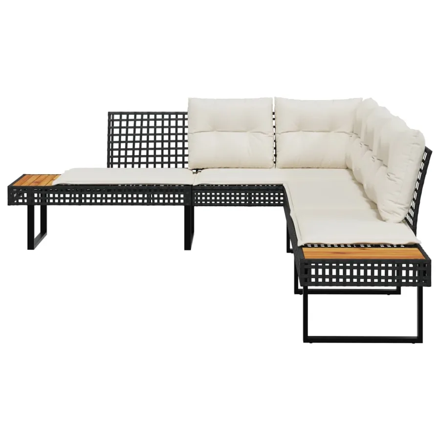 Canapé de jardin avec coussins en forme de L noir rotin acacia - 3