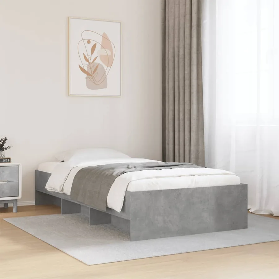 Cadre de lit sans matelas gris béton 90x200cm bois d'ingénierie