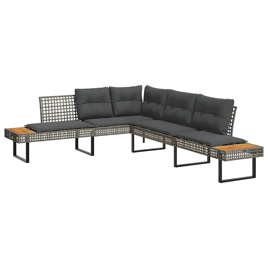Salon de jardin avec coussins 2pcs gris résine tressée et verre - 3