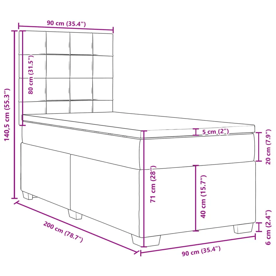 Sommier à lattes de lit avec matelas Gris clair 90x200 cm Tissu - 13