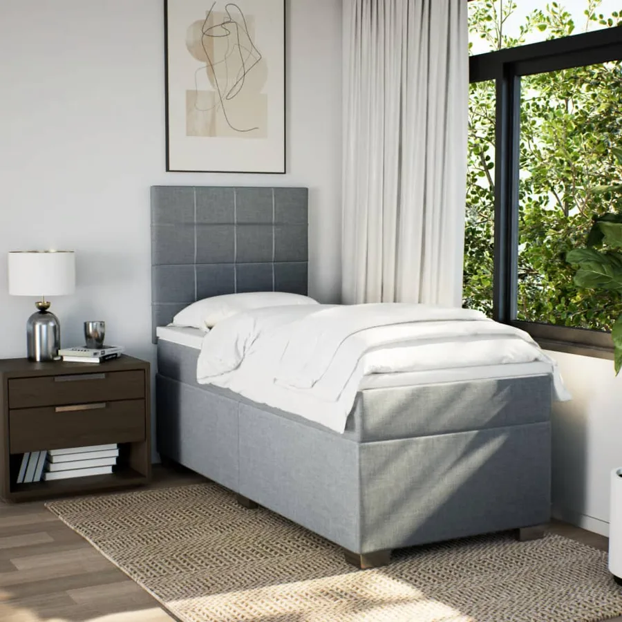 Sommier à lattes de lit avec matelas Gris clair 90x200 cm Tissu - 3