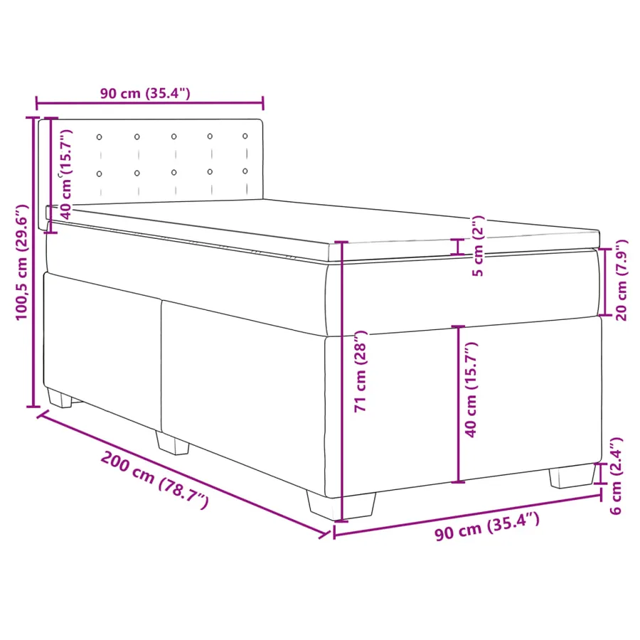 Sommier à lattes de lit avec matelas Gris clair 90x200 cm Tissu - 13