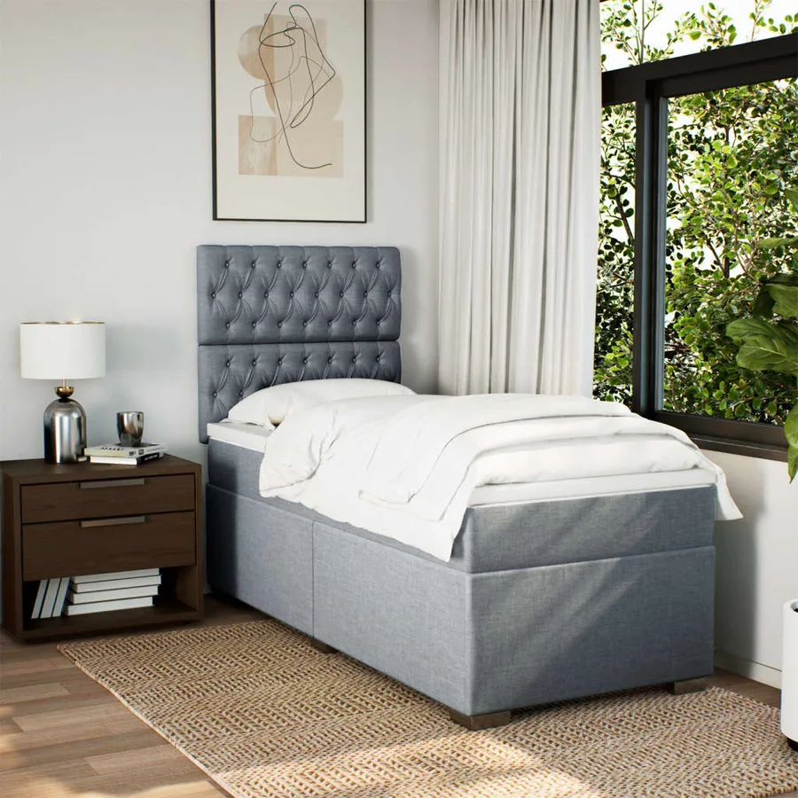 Sommier à lattes de lit avec matelas Gris clair 90x200 cm Tissu - 3
