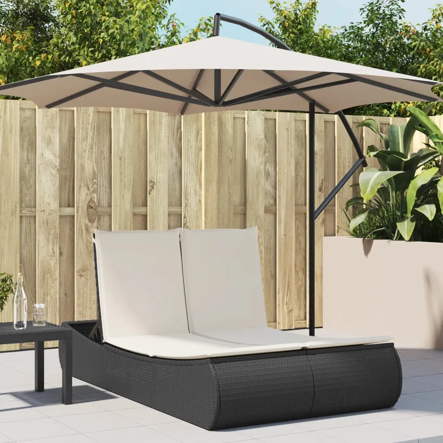 Chaise longue double avec coussins noir résine tressée