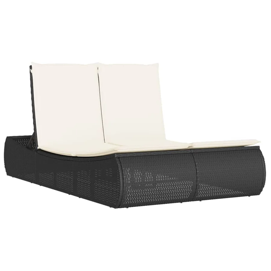 Chaise longue double avec coussins noir résine tressée - 2