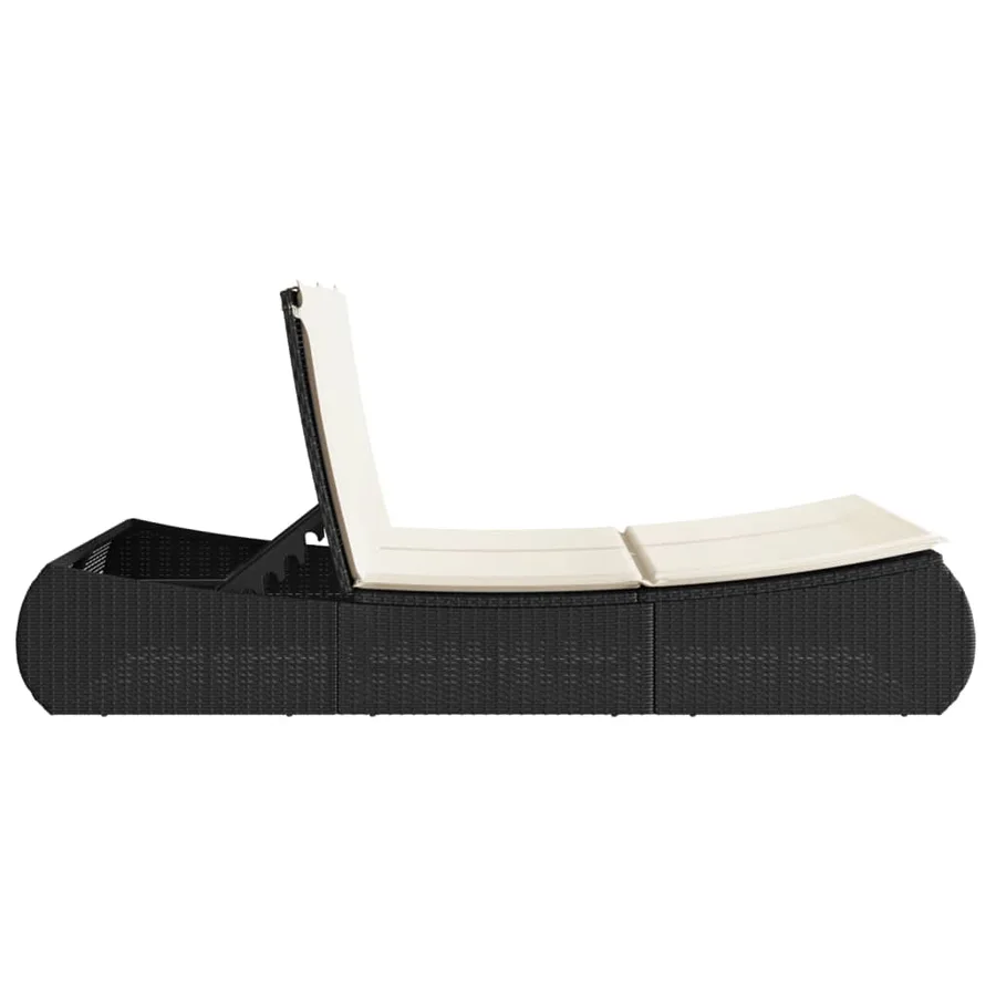 Chaise longue double avec coussins noir résine tressée - 5