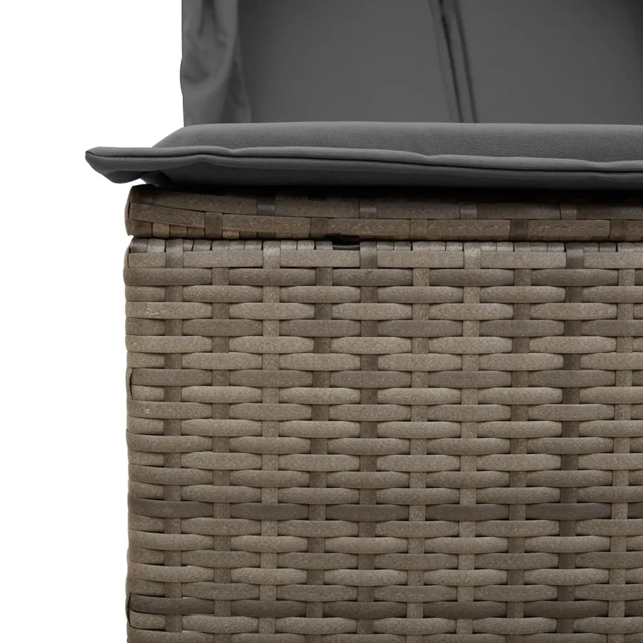 Chaise longue double avec toit et rideaux gris résine tressée - 8