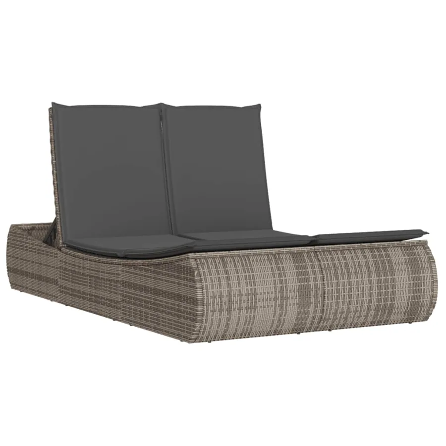 Chaise longue double avec coussins gris résine tressée - 2