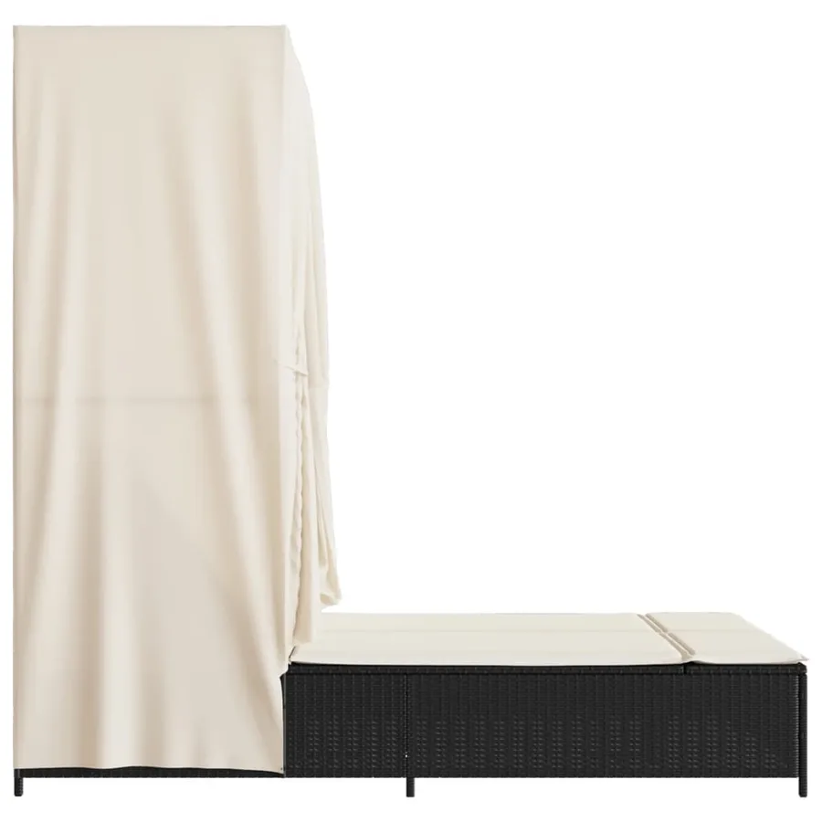 Chaise longue double avec toit et rideaux noir résine tressée - 5