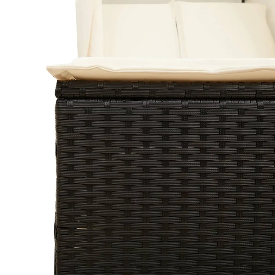 Chaise longue double avec toit et rideaux noir résine tressée - 8