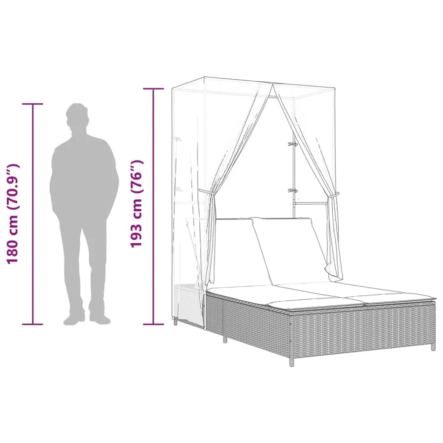 Chaise longue double avec toit et rideaux beige résine tressée - 10