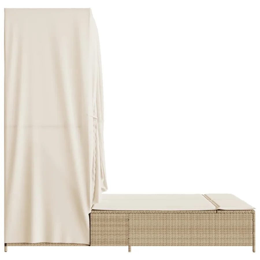 Chaise longue double avec toit et rideaux beige résine tressée - 5