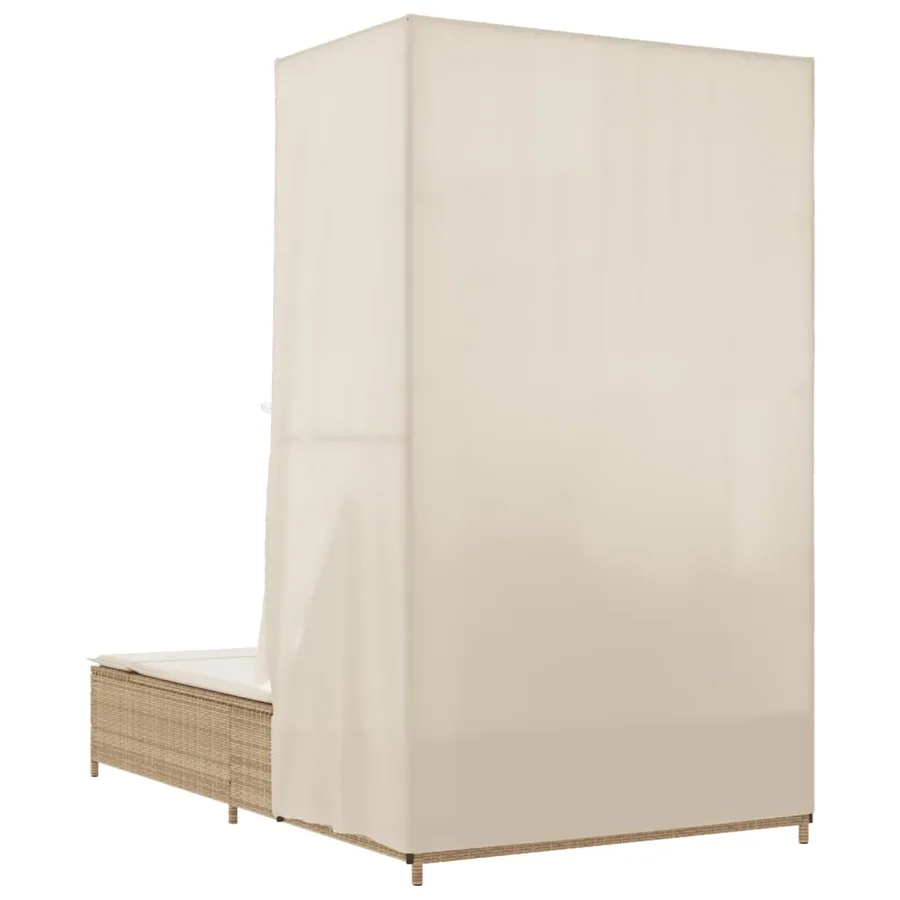 Chaise longue double avec toit et rideaux beige résine tressée - 6