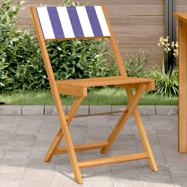 Chaises de bistrot lot de 2 bleu/blanc bois acacia massif tissu