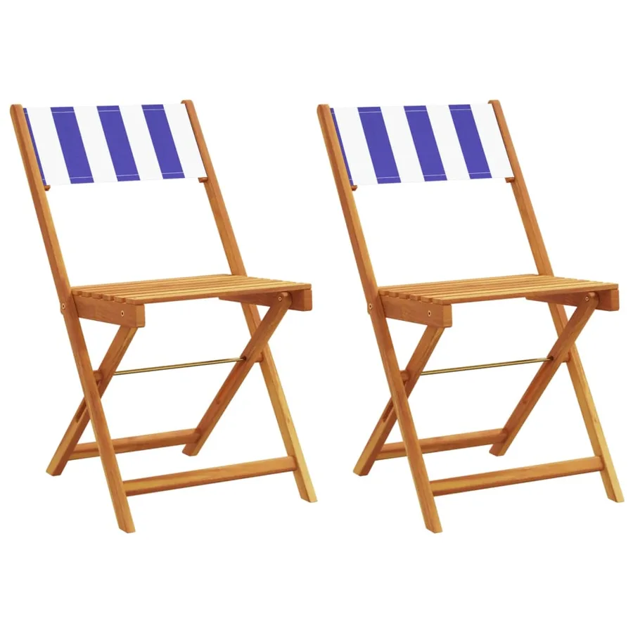 Chaises de bistrot lot de 2 bleu/blanc bois acacia massif tissu - 2