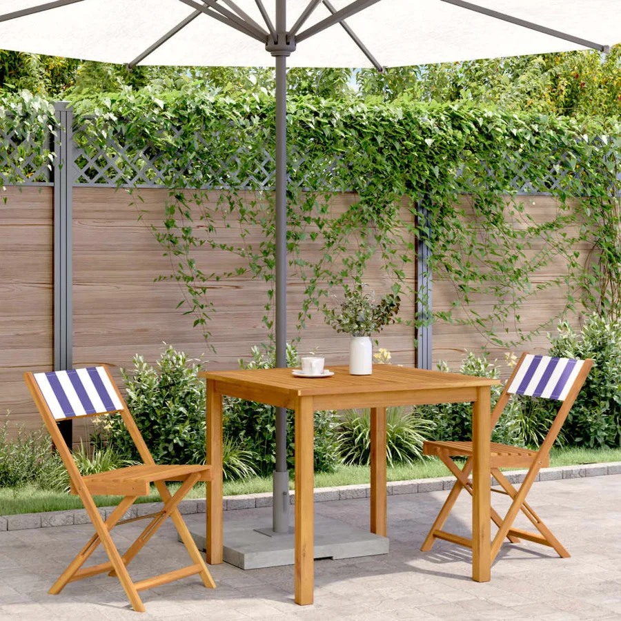 Chaises de bistrot lot de 2 bleu/blanc bois acacia massif tissu - 3