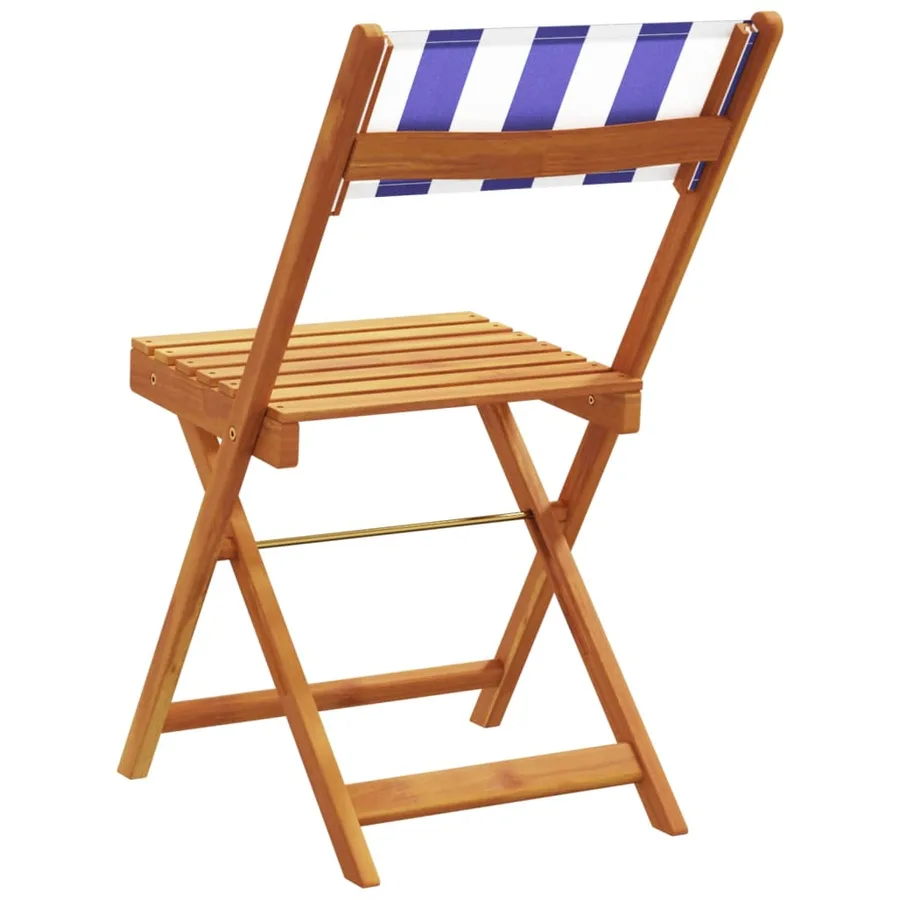 Chaises de bistrot lot de 2 bleu/blanc bois acacia massif tissu - 7