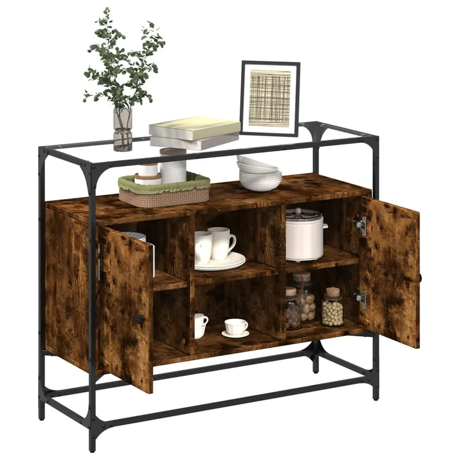 Buffet avec dessus en verre chêne fumé bois d'ingénierie - 3