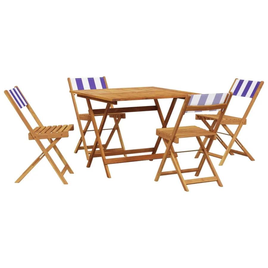 Ensemble à manger de jardin 5 pcs bleu blanc tissu bois massif - 2