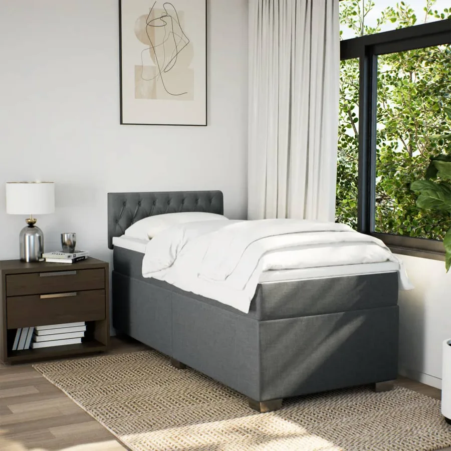 Sommier à lattes de lit et matelas Gris foncé 90x190 cm Tissu - 4